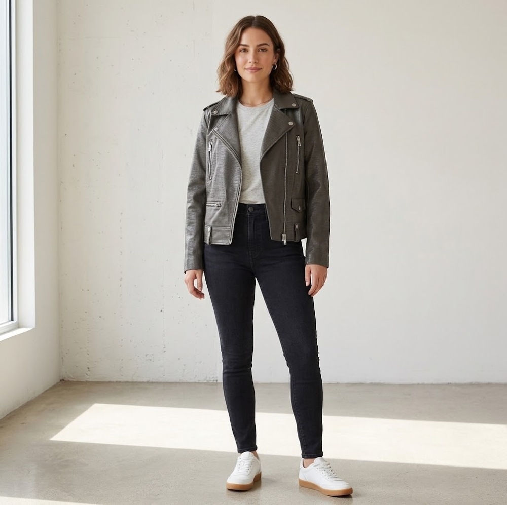 Levi's Women's Grey Faux Leather Motorcycle Jacket Biker Plus Size 1X NWT